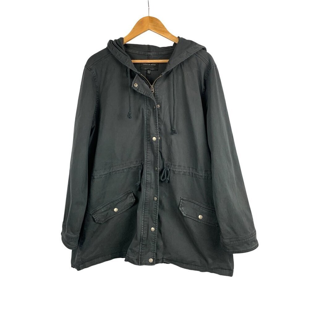 Lucky Brand XL Gray Hooded Jacket With Snap Closures & Pockets